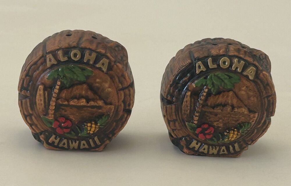 Aloha Hawaii Salt and Pepper Shakers Landscape Scene Vintage Japan 2.5”